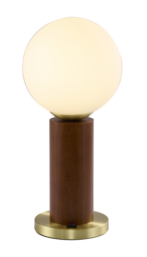 Bethel International 1 Light Black And Satin Brass Table Lamp With A White Glass Shade in Dark Oak & Satin Brass Finish Model: BTG102BR