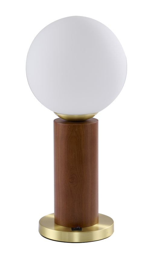 Bethel International 1 Light Black And Satin Brass Table Lamp With A White Glass Shade in Dark Oak & Satin Brass Finish Model: BTG102BR