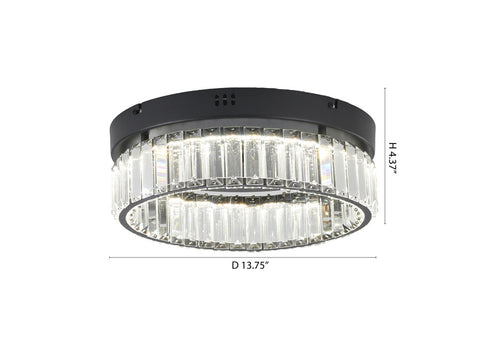 Bethel International 1 Light Black Dimmable LED Flush Mount With Clear Crystals in Satin Black Finish Model: GL447FM14BK