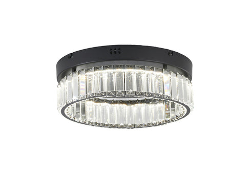Bethel International 1 Light Black Dimmable LED Flush Mount With Clear Crystals in Satin Black Finish Model: GL447FM14BK