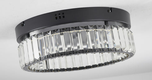 Bethel International 1 Light Black Dimmable LED Flush Mount With Clear Crystals in Satin Black Finish Model: GL447FM14BK
