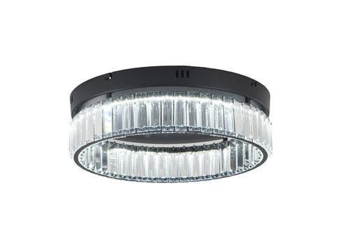 Bethel International 1 Light Black Dimmable LED Flush Mount With Clear Crystals in Satin Black Finish Model: GL448FM16BK