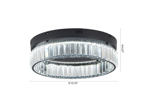 Bethel International 1 Light Black Dimmable LED Flush Mount With Clear Crystals in Satin Black Finish Model: GL448FM16BK