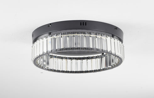 Bethel International 1 Light Black Dimmable LED Flush Mount With Clear Crystals in Satin Black Finish Model: GL448FM16BK