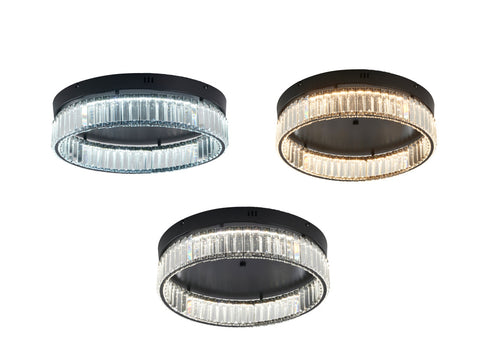 Bethel International 1 Light Black Dimmable LED Flush Mount With Clear Crystals in Satin Black Finish Model: GL449FM20BK