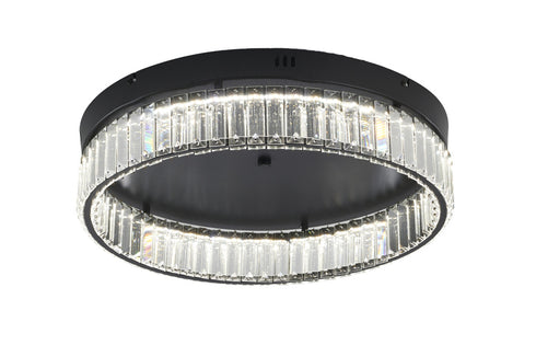 Bethel International 1 Light Black Dimmable LED Flush Mount With Clear Crystals in Satin Black Finish Model: GL449FM20BK