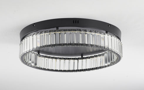 Bethel International 1 Light Black Dimmable LED Flush Mount With Clear Crystals in Satin Black Finish Model: GL449FM20BK