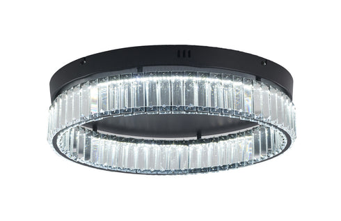 Bethel International 1 Light Black Dimmable LED Flush Mount With Clear Crystals in Satin Black Finish Model: GL449FM20BK