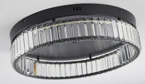 Bethel International 1 Light Black Dimmable LED Flush Mount With Clear Crystals in Satin Black Finish Model: GL449FM20BK