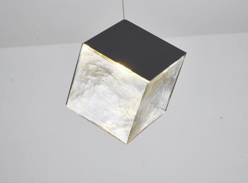 Bethel International 1 Light in Black Cubed Pendant With A Clear Distorted Glass Shade Model: GL445P8BK