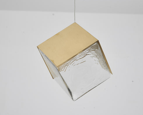 Bethel International 1 Light in Brass Cubed Pendant With A Clear Distorted Glass Shade Model: GL445P8BR