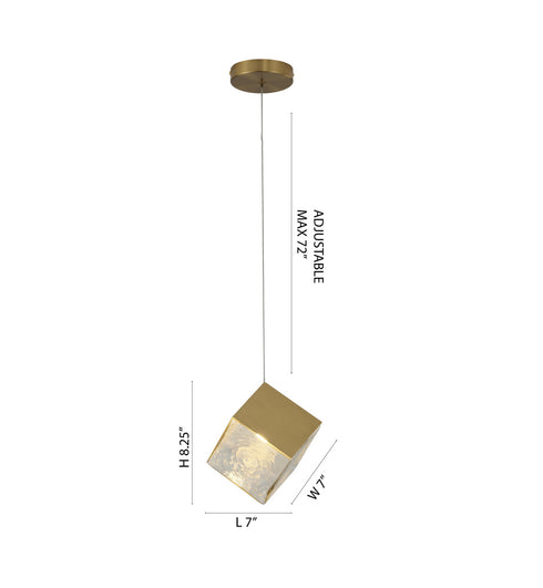 Bethel International 1 Light in Brass Cubed Pendant With A Clear Distorted Glass Shade Model: GL445P8BR