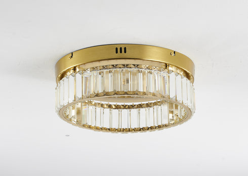 Bethel International 1 Light in Brass Dimmable LED Flush Mount With Clear Crystals Model: GL447FM14BR