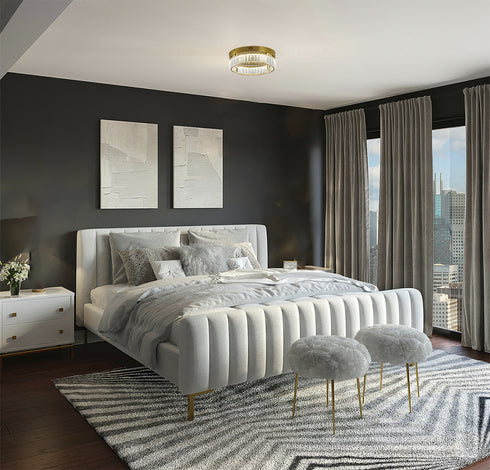 Bethel International 1 Light in Brass Dimmable LED Flush Mount With Clear Crystals Model: GL447FM14BR