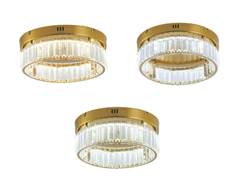 Bethel International 1 Light in Brass Dimmable LED Flush Mount With Clear Crystals Model: GL447FM14BR