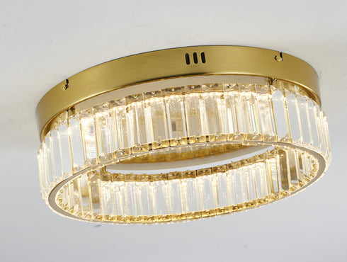 Bethel International 1 Light in Brass Dimmable LED Flush Mount With Clear Crystals Model: GL448FM16BR
