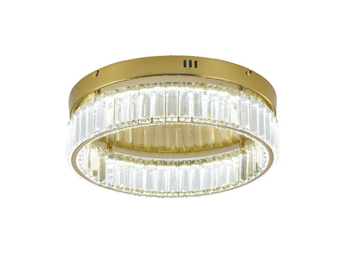 Bethel International 1 Light in Brass Dimmable LED Flush Mount With Clear Crystals Model: GL448FM16BR