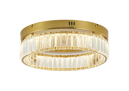 Bethel International 1 Light in Brass Dimmable LED Flush Mount With Clear Crystals Model: GL448FM16BR