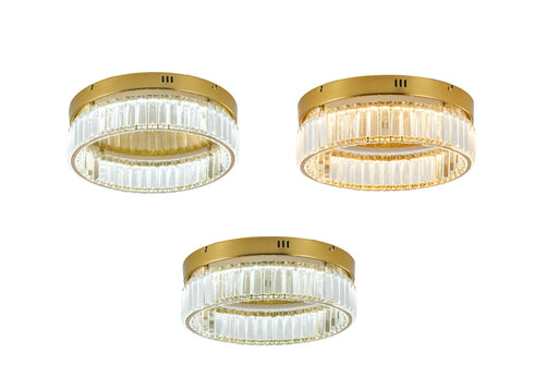 Bethel International 1 Light in Brass Dimmable LED Flush Mount With Clear Crystals Model: GL448FM16BR