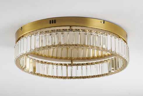 Bethel International 1 Light in Brass Dimmable LED Flush Mount With Clear Crystals Model: GL449FM20BR