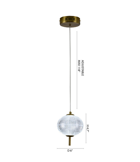 Bethel International 1 Light in Brass Dimmable LED Single Pendant With A Clear PC Shade Model: GL455P5BR