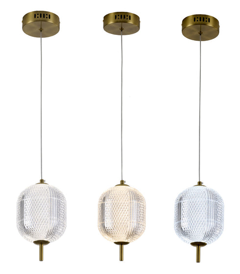 Bethel International 1 Light in Brass Dimmable LED Single Pendant With A Clear PC Shade Model: GL456P7BR