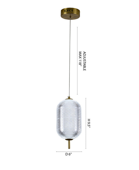 Bethel International 1 Light in Brass Dimmable LED Single Pendant With A Clear PC Shade Model: GL457P9BR