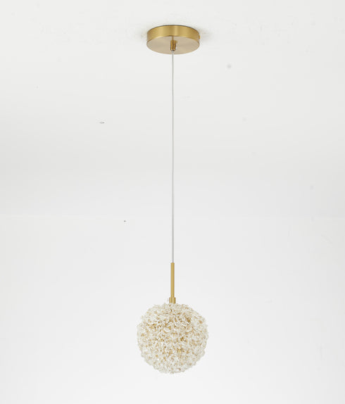 Bethel International 1 Light in Brass Steel Single Pendant With Clear Crystal Beaded Ball Model: GL458P6BR