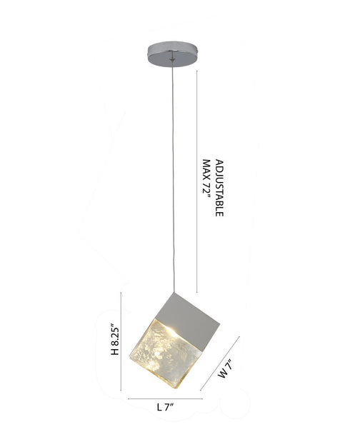 Bethel International 1 Light in Chrome Cubed Pendant With A Clear Distorted Glass Shade Model: GL445P8CH