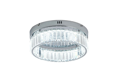 Bethel International 1 Light in Chrome Dimmable LED Flush Mount With Clear Crystals Model: GL447FM14CH