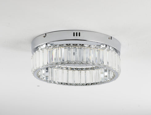 Bethel International 1 Light in Chrome Dimmable LED Flush Mount With Clear Crystals Model: GL447FM14CH