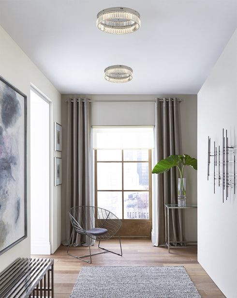Bethel International 1 Light in Chrome Dimmable LED Flush Mount With Clear Crystals Model: GL449FM20CH
