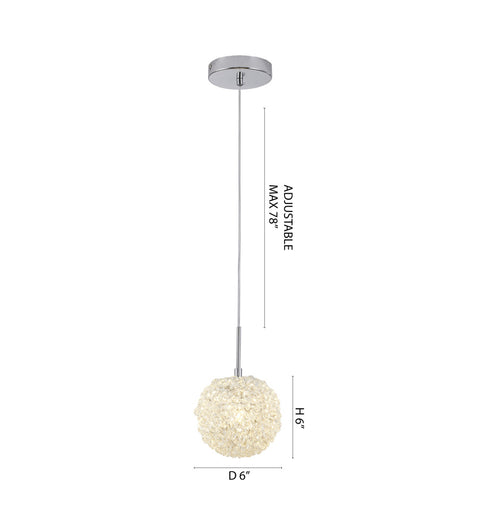 Bethel International 1 Light in Chrome Steel Single Pendant With Clear Crystal Beaded Ball Model: GL458P6CH