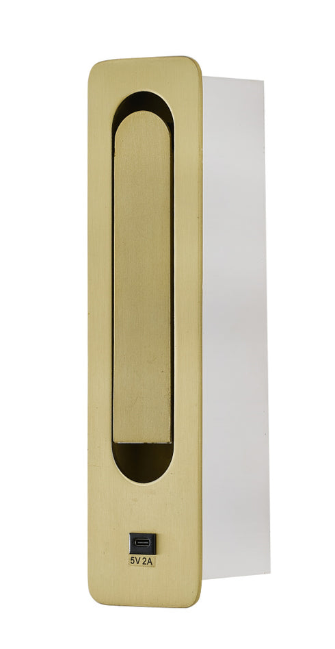 Bethel International 1 Light in Satin Brass Metal LED Wall Sconce With One USB Port And A Clear Frosted Lens Model: BTG104BR