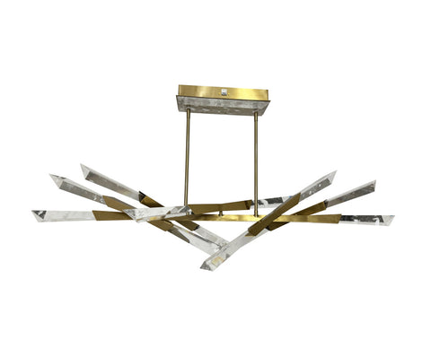 Bethel International 12 Light Dimmable in Satin Brass Stainless Steel LED Chandelier With Clear Snowflake Crystals Model: FER01C60BR
