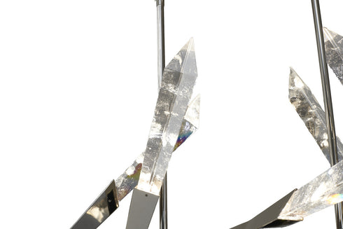 Bethel International 12 Light Dimmable Shiny Nickel Stainless Steel LED Chandelier With Clear Snowflake Crystals in Satin Brass Finish Model: FER01C60SHN