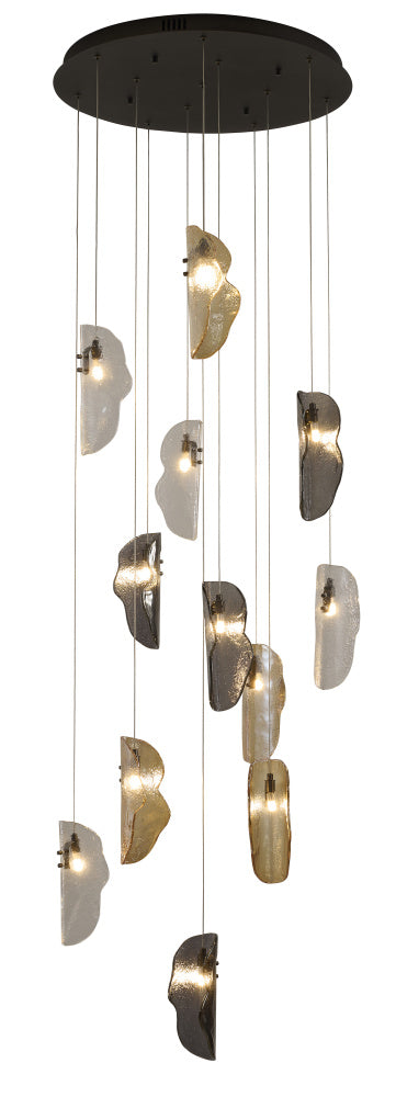 Bethel International 12 Light in Black Chandelier With Clear Smoke And Amber Glass Accents Model: ZP144C24BLK