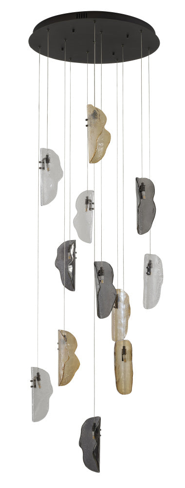 Bethel International 12 Light in Black Chandelier With Clear Smoke And Amber Glass Accents Model: ZP144C24BLK