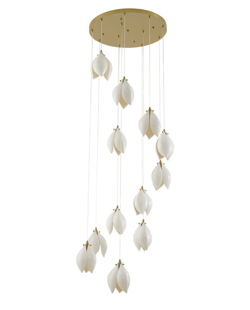 Bethel International 12 Light in Bronze Single Pendant With Cream Ceramic Flowers Model: ZA43C24BR