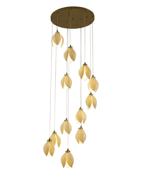 Bethel International 12 Light in Bronze Single Pendant With Cream Ceramic Flowers Model: ZA43C24BR