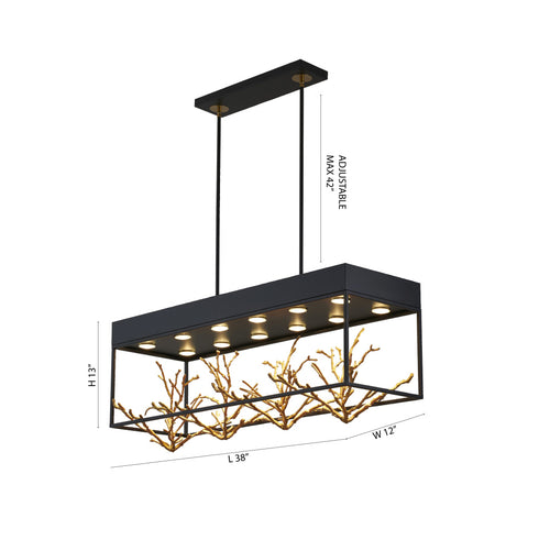 Bethel International 12 Light in Matte Black Pendant With Gold Branch Accents Model: KA02C38G