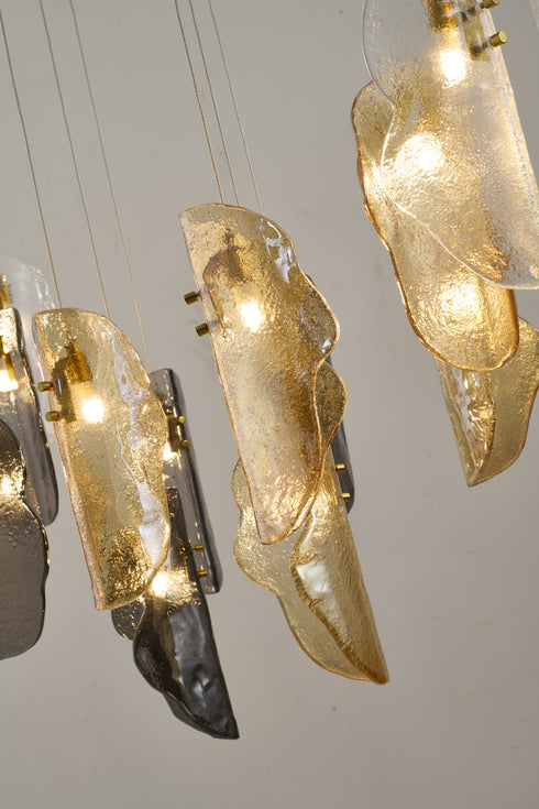 Bethel International 16 Light in Brass Chandelier With Clear Smoke And Amber Glass Accents Model: ZP145C48BR