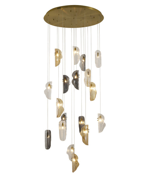 Bethel International 18 Light in Brass Chandelier With Clear Smoke And Amber Glass Accents Model: ZP146C32BR