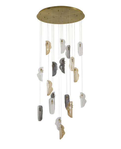 Bethel International 18 Light in Brass Chandelier With Clear Smoke And Amber Glass Accents Model: ZP146C32BR