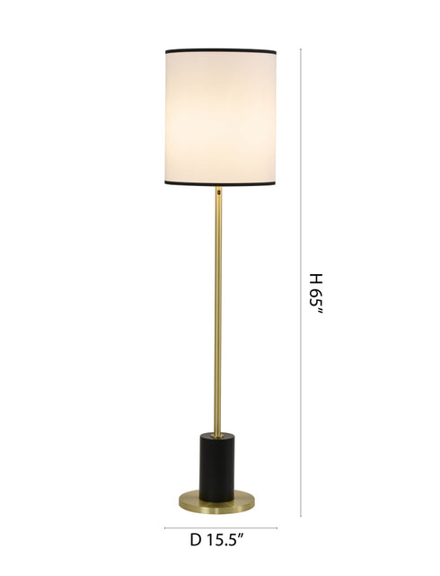 Bethel International 2 Light Black And Satin Brass Floor Lamp With A White Linen Shade in Black & Satin Brass Finish Model: BTG101BR