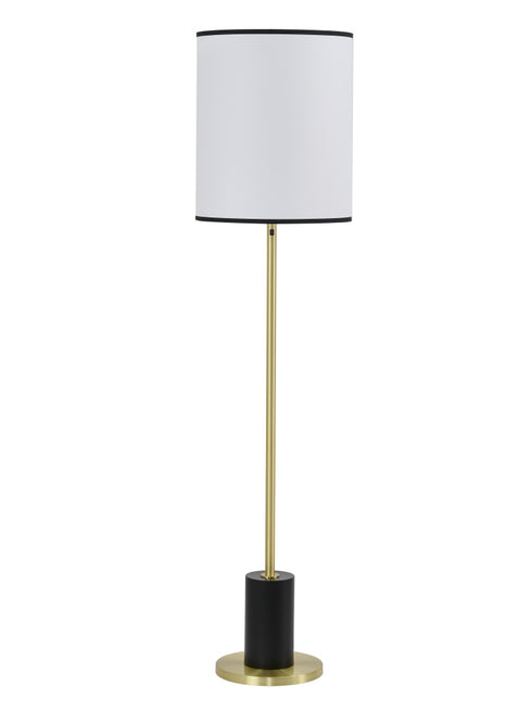 Bethel International 2 Light Black And Satin Brass Floor Lamp With A White Linen Shade in Black & Satin Brass Finish Model: BTG101BR