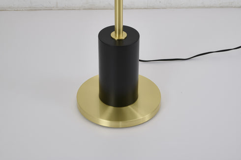 Bethel International 2 Light Black And Satin Brass Floor Lamp With A White Linen Shade in Black & Satin Brass Finish Model: BTG101BR