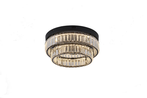Bethel International 2 Light Black Dimmable LED Flush Mount With Clear Crystals in Satin Black Finish Model: GL450FM15BK