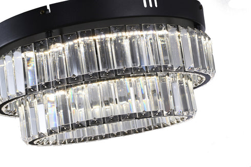 Bethel International 2 Light Black Dimmable LED Flush Mount With Clear Crystals in Satin Black Finish Model: GL450FM15BK