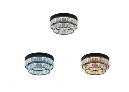 Bethel International 2 Light Black Dimmable LED Flush Mount With Clear Crystals in Satin Black Finish Model: GL450FM15BK